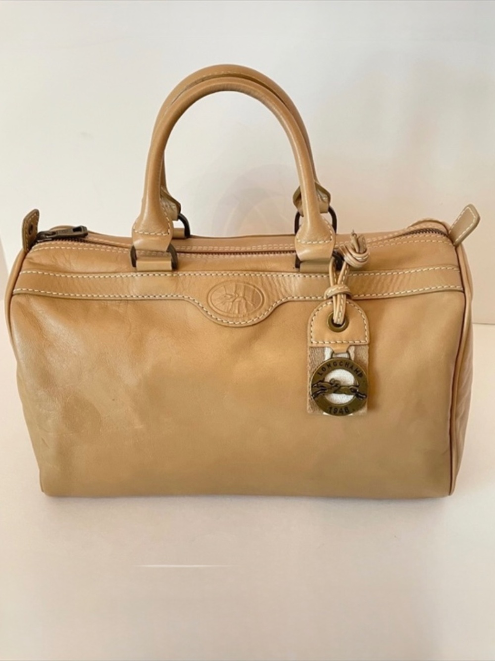 Longchamp Au Sultan Boston Hand Bag Leather Made in France Tan